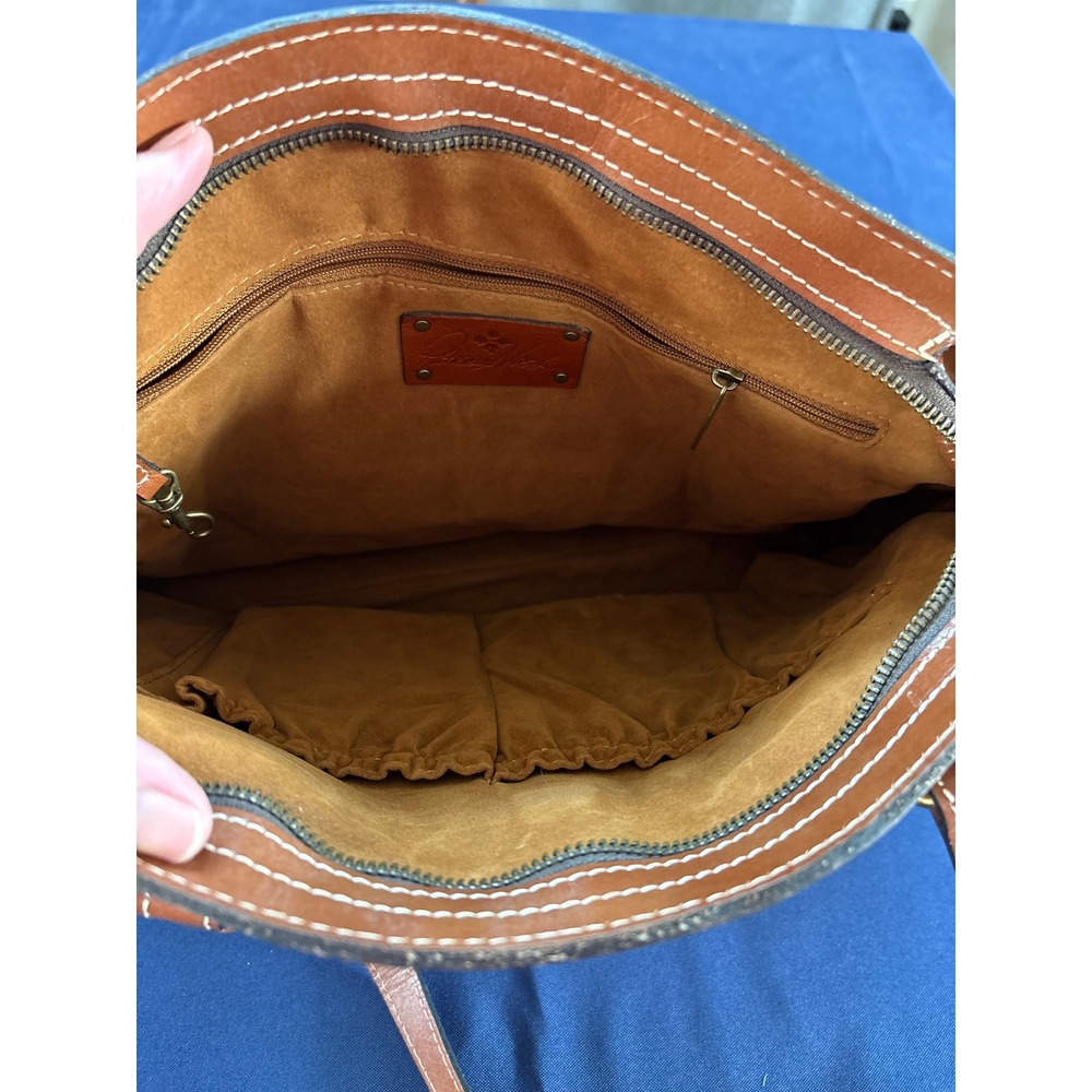 Patricia Nash Tan Leather Vintage Map Print Shoulder Bag Tote Travel Satchel - Picture 4 of 11